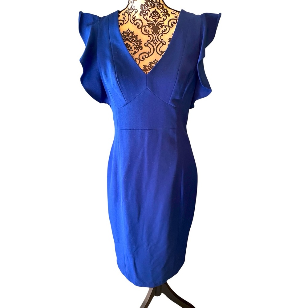 XOXO Royal Blue Sheath Dress with Flutter Sleeves for Cocktail Events Size 9/10